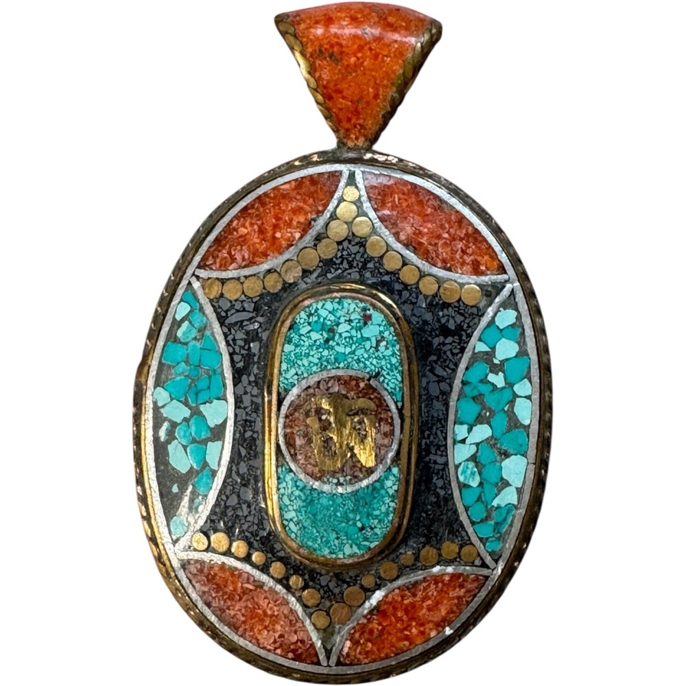 Mosaic Pendant with Crushed Turquoise and Coral Accents